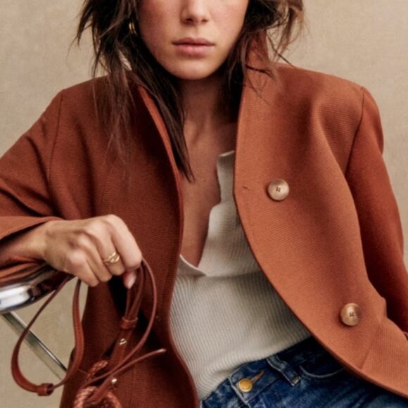 Sezane ALVIN JACKET Hazelnut size38 US 6 brown cotton blazer bust45 - Picture 2 of 6